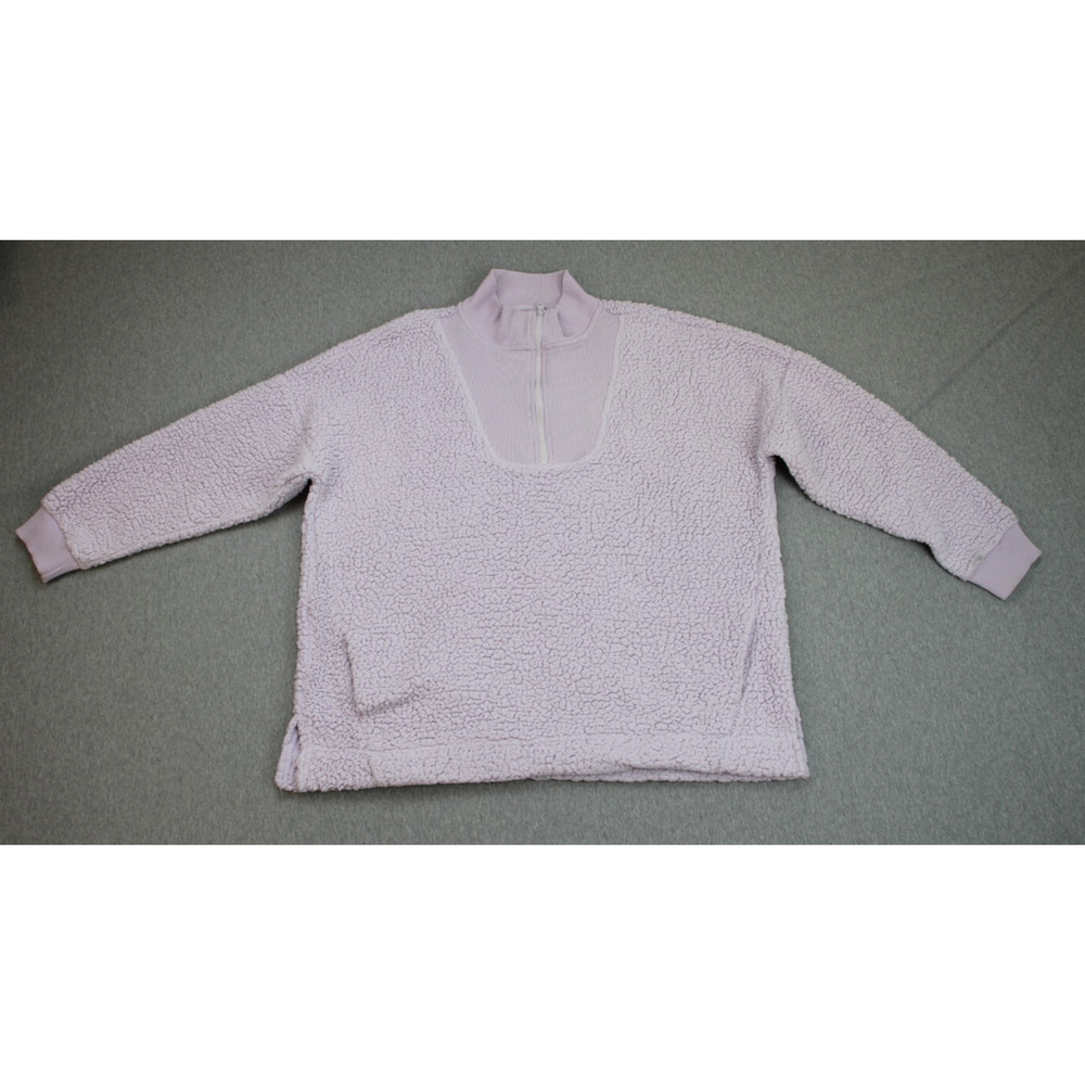 Aerie Sweatshirt Womens Large Pink Sherpa‎ Mock Neck Long Sleeve Quarter Zip